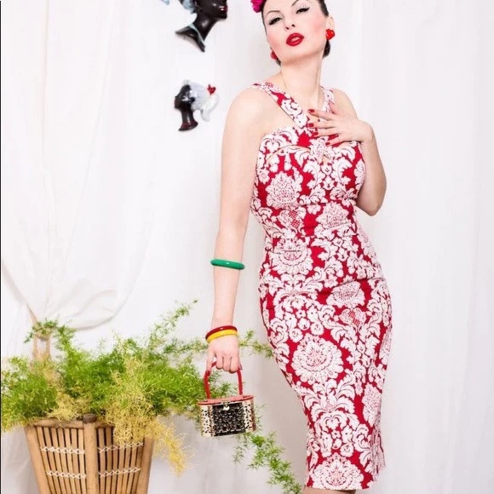 Bernie Dexter Goddess Dress in Red Damask - Picture 4 of 9